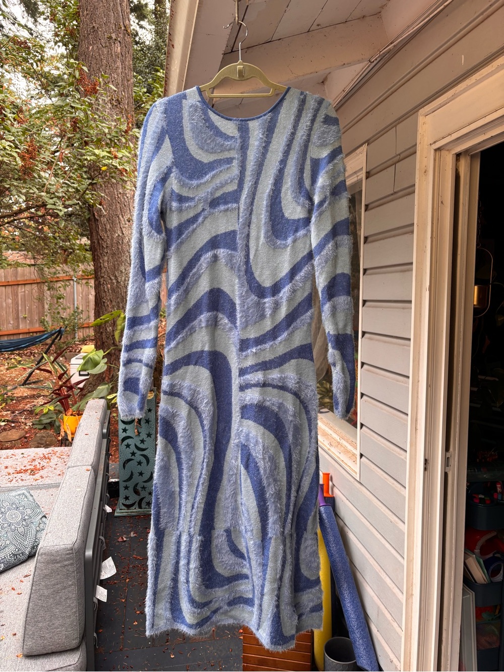 House of Sunny Blue Swirl Long Sleeve Knit Dress